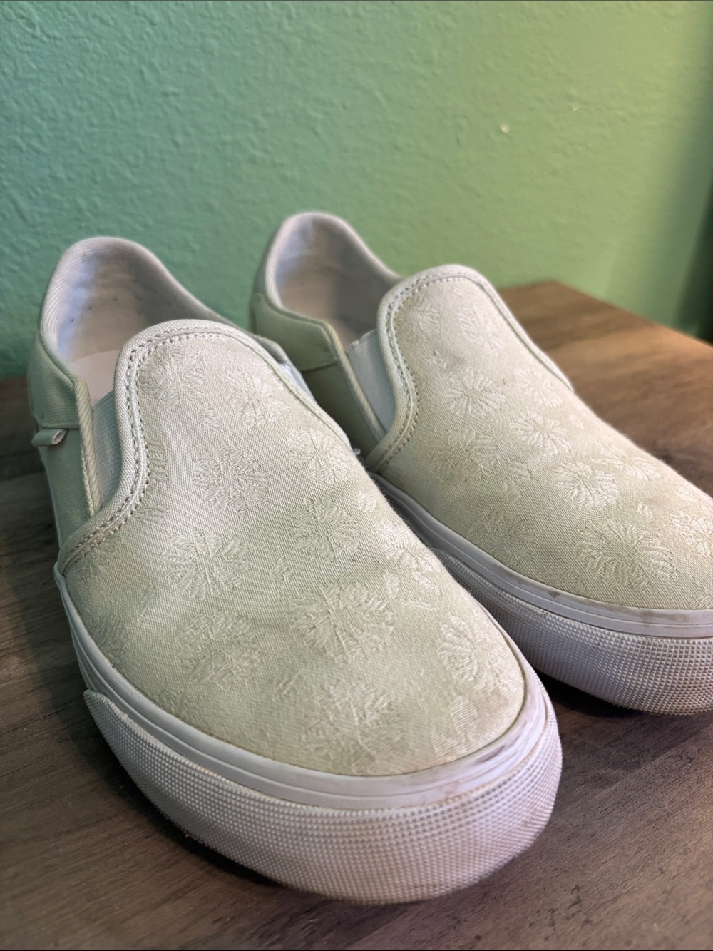 Vans Cream Slip-On Sneakers with Embroidered Snowflake Motif